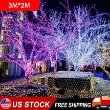 Solar LED Net Mesh Curtain Fairy String Lights Outdoor Wedding Party Xmas Decor