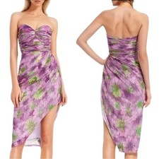 NWT Badgley Mischa Strapless Metallic Floral Dress Purple Size 8 retail $218