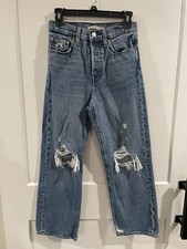 Levi's Ribcage Straight Ankle Jeans Women's Size 27 Distressed Blue Denim