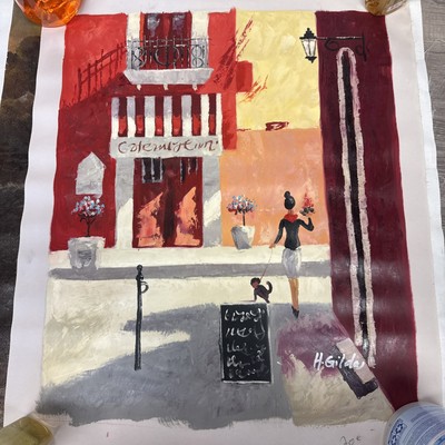 La Bonne Vie Brent Heighton Reproduction Oil Canvas Signed 26.5 X 23 Paris Cafe