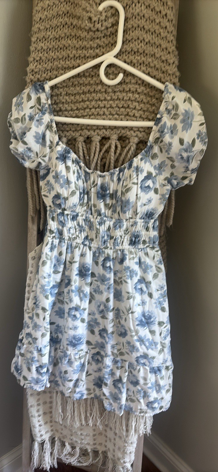Hollister Jun Mini Dress Candy Dark Blue White Floral Size Small