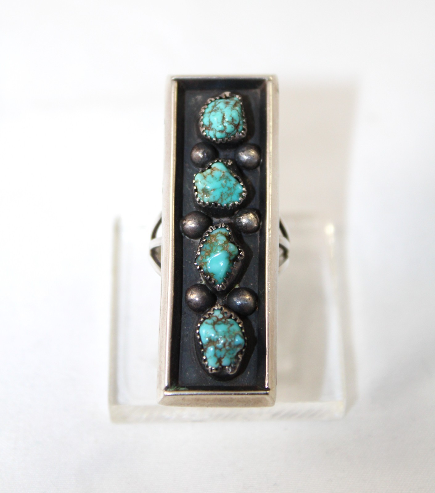 Rectangular Sterling Silver & Four Turquoise Ston… - image 3