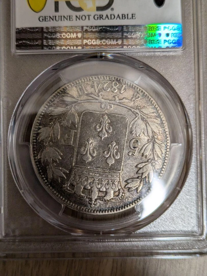 Antique French 1824 Five Franc Silver Coin PCGS Certified Genuine XF Detail - Image 4 of 4