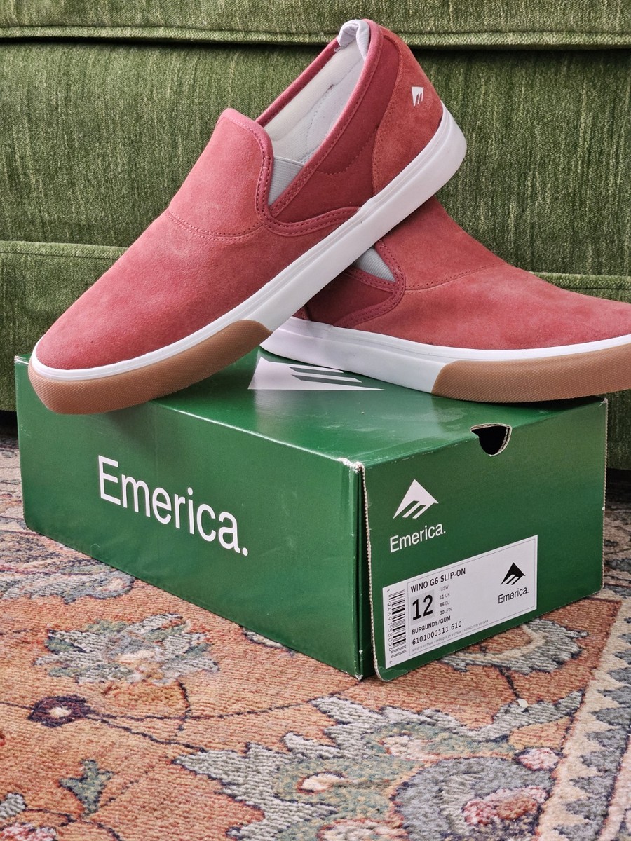 New Emerica Slip-On Suede Loafers in Brick/Burgundy with Gum Sole, Skate Shoes Emerica Wino G6 Slip Cup X Oj Shoes - burgundy (burgundy) main image 3