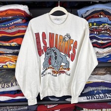 Vintage US Marines Bulldog Crewneck Sweatshirt White Soffe Sweats Sz Medium