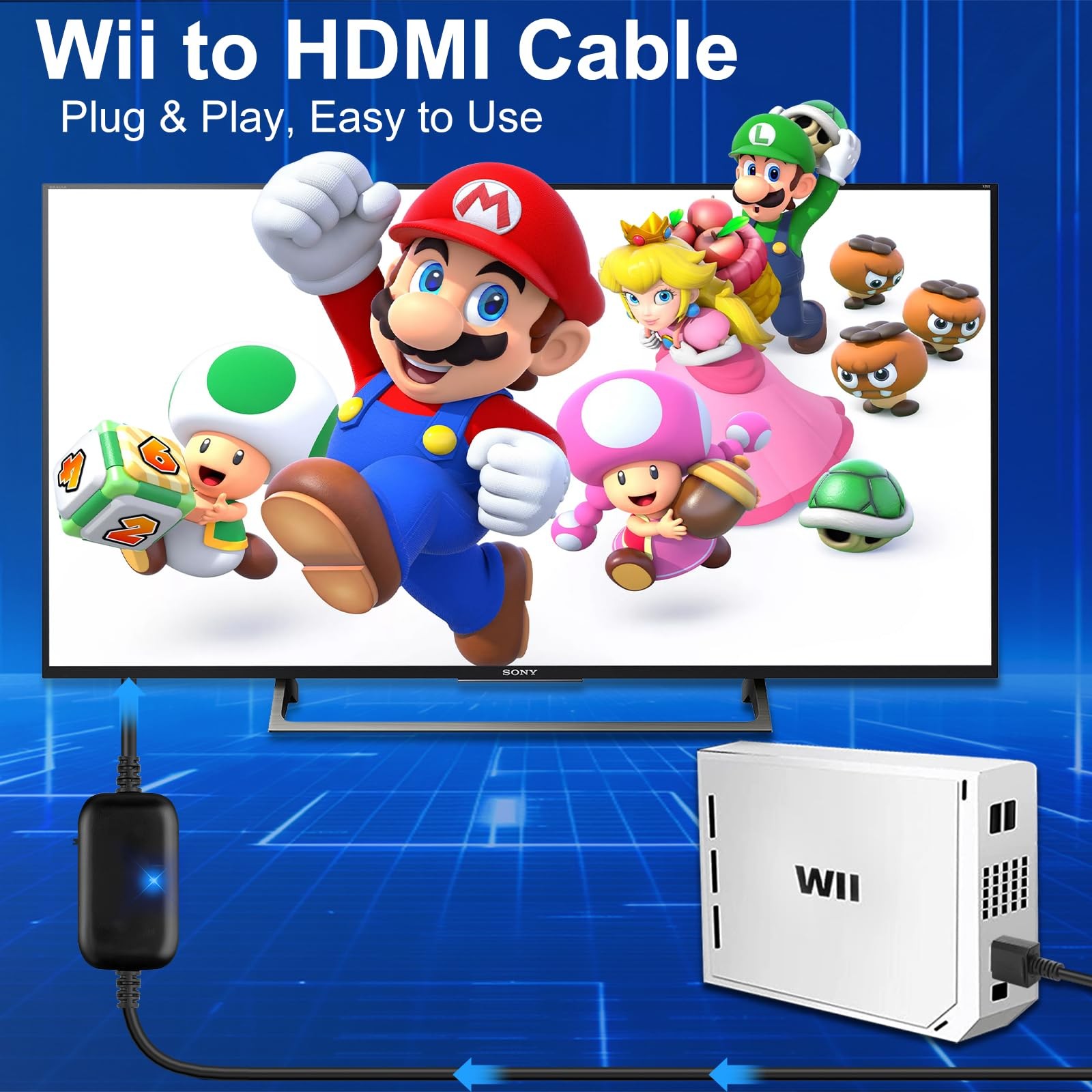 Herfair Wii to HDMI Adapter Support 43/169 Aspect Display 6.6FT Wii HDMI Cabl...