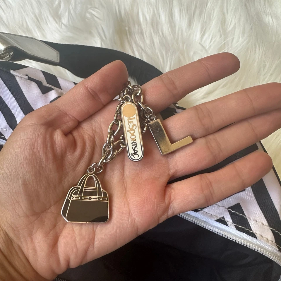 Vintage Y2K Lesportsac Leather Trim Metallic Striped Shoulder Bag Chevron Retro  - Image 2 of 4