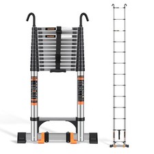 Telescoping Ladder,16.5 FT Extension Ladder w/Hooks,Stabilizers,Wheels