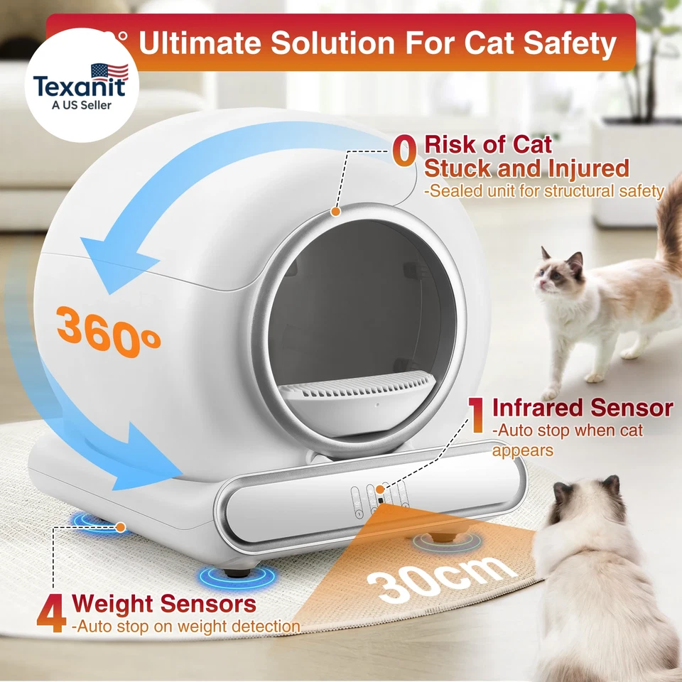 Caja de arena automática para gatos autolimpiante, caja de arena grande 65+9L con revestimiento, olor  Foto 3 de 4