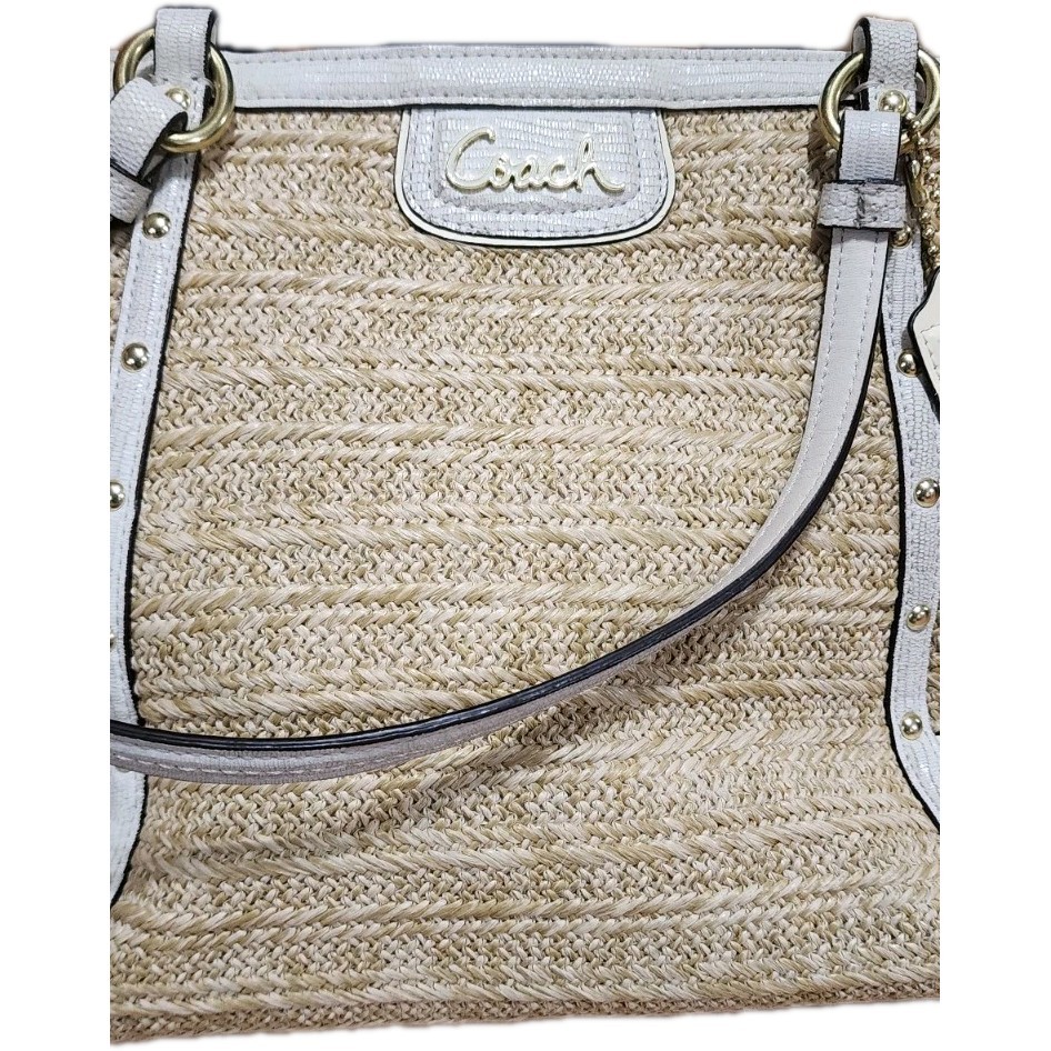 COACH ALEXANDRA Python Straw Shoulder Tote BAG F2… - image 3