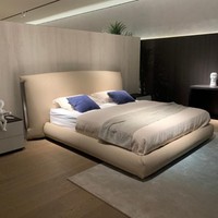Beiges Modernes Doppelbett Designer Bett Schlafzimmer MöBel Holzgestell