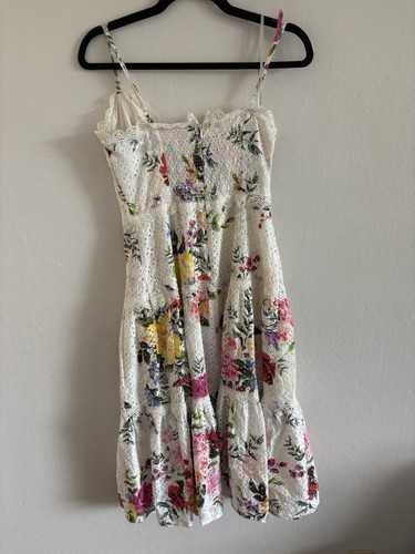 MARCHESA NOTTE Midi Dress Women 2 Floral Eyelet Trim Cotton Sleeveless Damaged - Picture 14 of 18