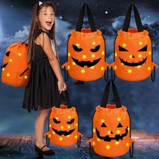 3 Pcs Light up Halloween Trick or Treat Buckets for Kids, Orange