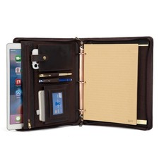 YIWEN Handmade Leather Portfolio 3 Ring Binder, Front Pocket, Padfolio for 12.9