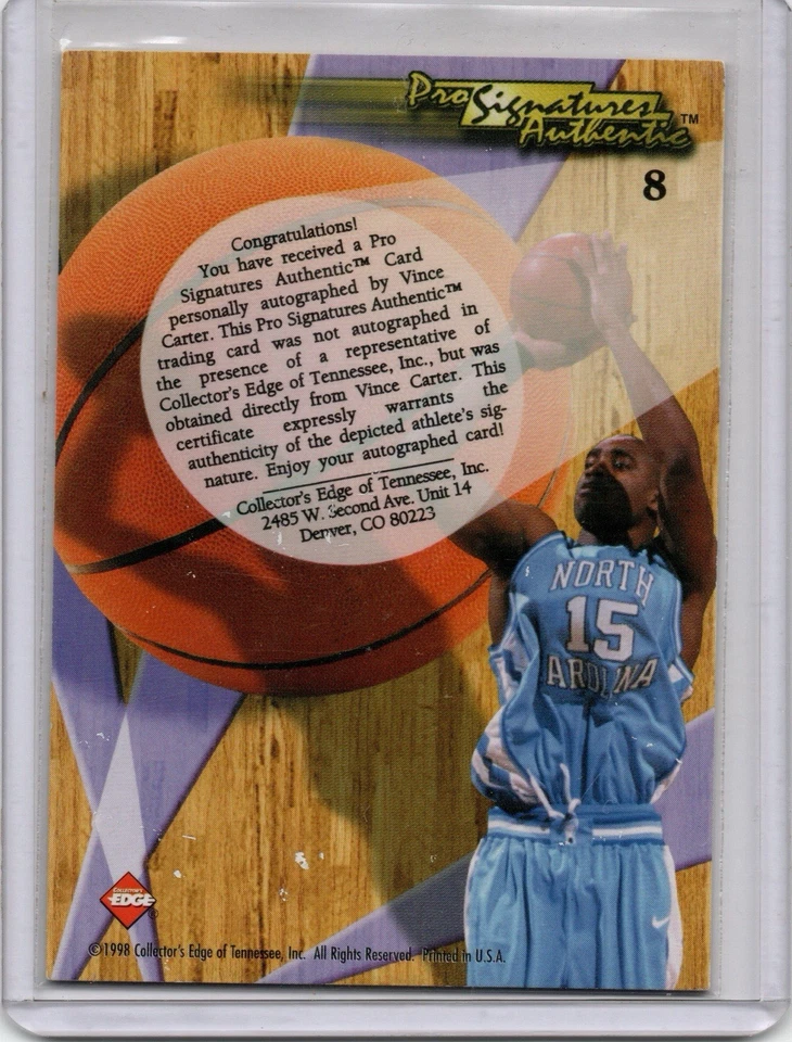 1998 Collector's Edge Pro Signature Подлинный Винс Картер Новичок RC Редкий Авто - Изображение 2 из 2