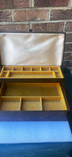 Walnut Wood Flatware Chest, Fabric-Lined Lidded 11 Compartments Brown/Gold
