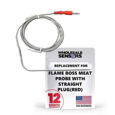 Flame Boss Replacement High Temperature Meat Probe with Straight Plug Red 