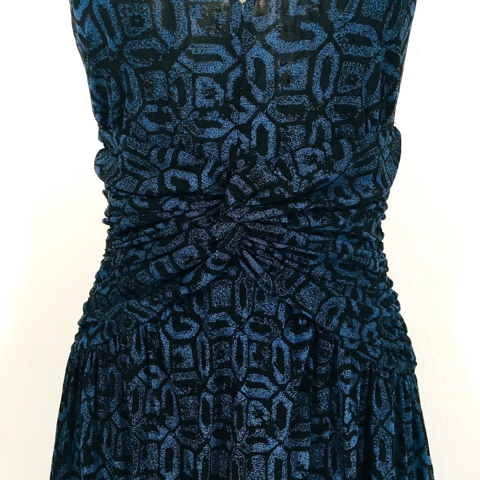 Abito Michael Kors blu nero a rete taglia XS increspato vita twist trasparente fata gotico