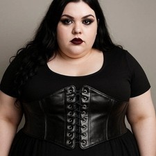 Black Faux Leather Lace-up Corset Belt Elasticated Back L/Xl Goth Punk Grunge