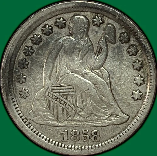 1858 Seated Liberty Dime Extremely Fine XF Coin #35232