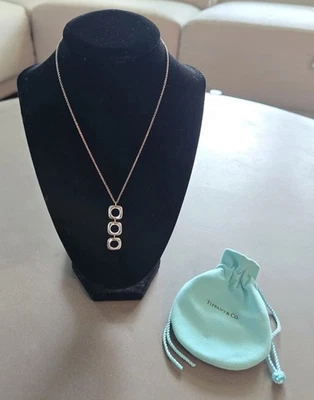 Tiffany & Co Sterling Silver 925 Triple Square Cushion Pendant Necklace 16” - Image 1 of 4