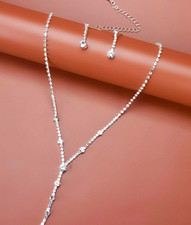 Fashion Jewelry Silver Tone Clear Round Crystal Necklace  Earrings Set