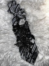 Custom Women s Silver/Black Paisley Stripe, Lace Overlay, Pointed Tie