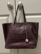 Furla Croc Embossed Burgundy Brown Leather Tote Italy Handbag Orig $239