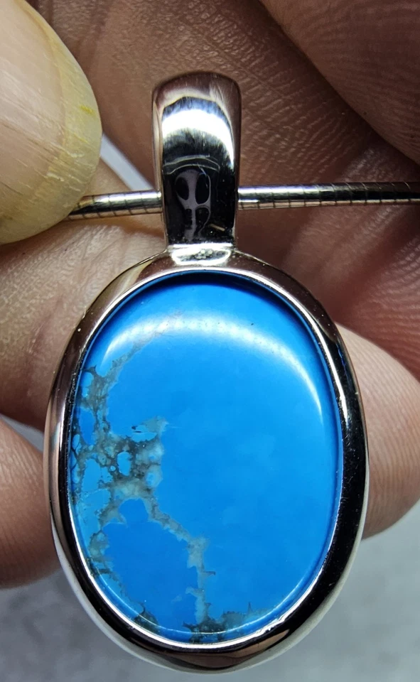 Collar Colgante Turquesa Plata de Ley 925 China e Italia Cadena Omega 18"... Foto 2 de 4