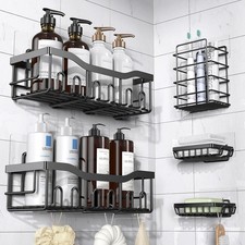 EUDELE 5-Pack Stainless Steel Adhesive Shower Caddy, Rustproof Bathroom Shelves