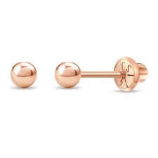 14k Rose Gold Classic Ball Stud Screw Back Earrings for Toddlers  Little Girls