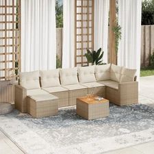 Garden Sofa Set Beige PE rattan Large Modular Garden Sofa Set