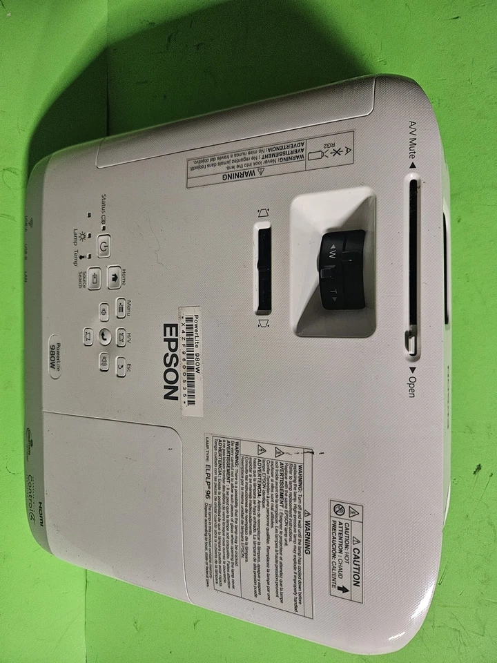 Epson PowerLite 980W hdmi lcd projector various hours w/ remote+ power cord - Image 2 of 4