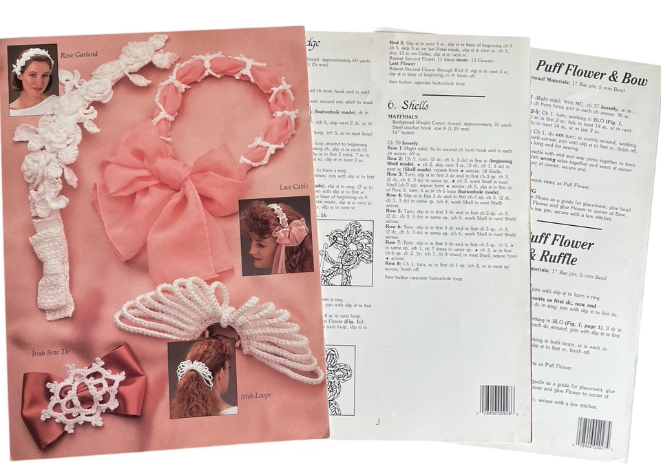 3 Leaflets to Crochet Lapel Pins Miniature Collars Irish Bows Flowers Lace Bows - Image 2 of 4