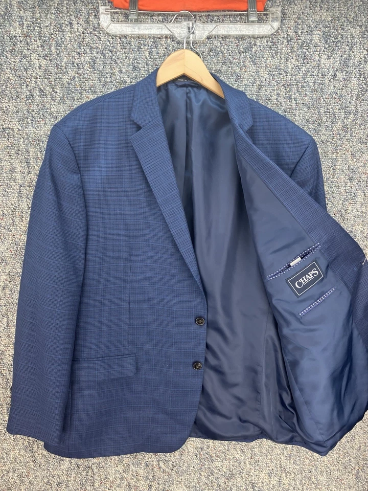 Chaps Men’s 50R Blue Windowpane Blazer Sport Coat Jacket EUC! NICE! - Image 3 of 4