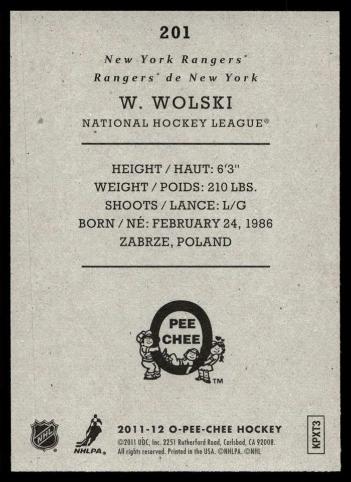 2011-12 O-Pee-Chee Retro Wojtek Wolski New York Rangers #201 - Image 2 of 2