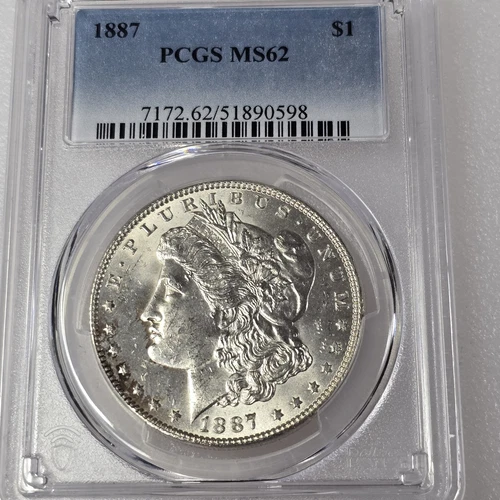 1887 MORGAN SILVER DOLLAR $1 COIN PCGS MS 62 LOT 3001