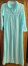 Vintage CAROLE Nightgown Sz M Cottagecore Green Floral Ruffles Trim Long Sleeve