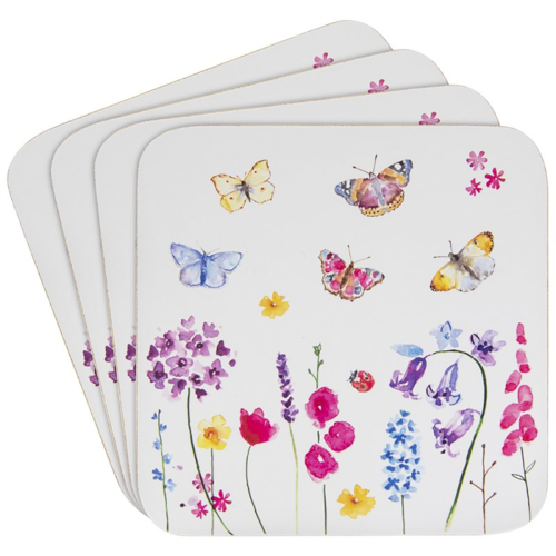 Set Di 4 Sottobicchieri Floreali A Farfalla Per Tavolino Da Pranzo - Foto 1 di 1