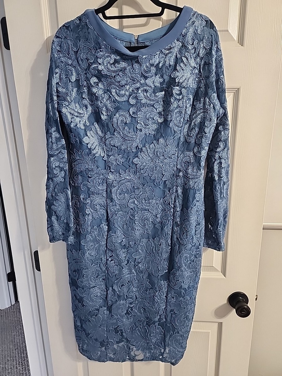 Marina Lace Long Sleeve Dress Blue Size 14