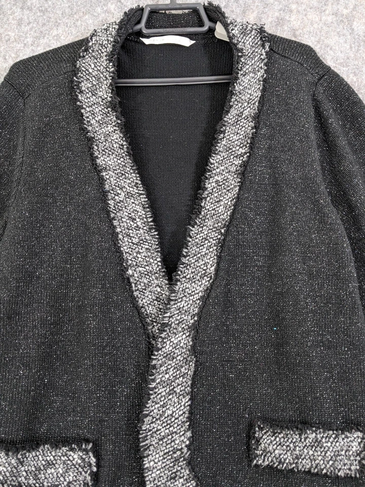 Cárdigan Suéter Peter Nygard Para Mujer 1X Negro Tejido Frente Abierto Hilos Brillantes Foto 4 de 4