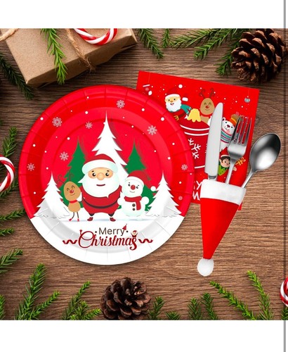 Weihnachten Party Zubehör Einweg Teller Geschirr Set für 30 Gäste - Bild 5 von 6