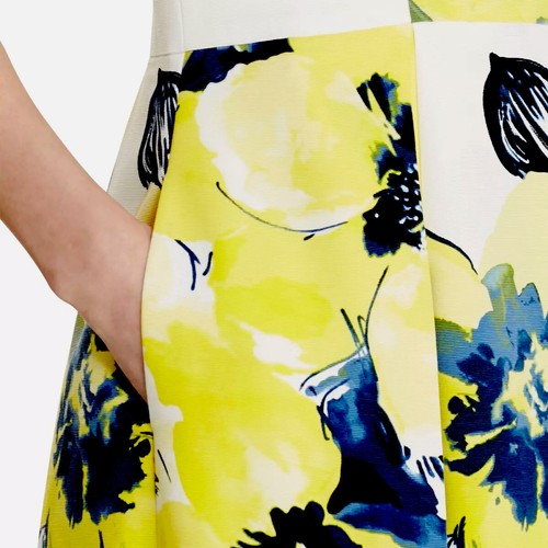 Ralph Lauren Floral Faille Floor Length Gown Dress Pockets Size 18 Yellow Blue - Picture 3 of 4