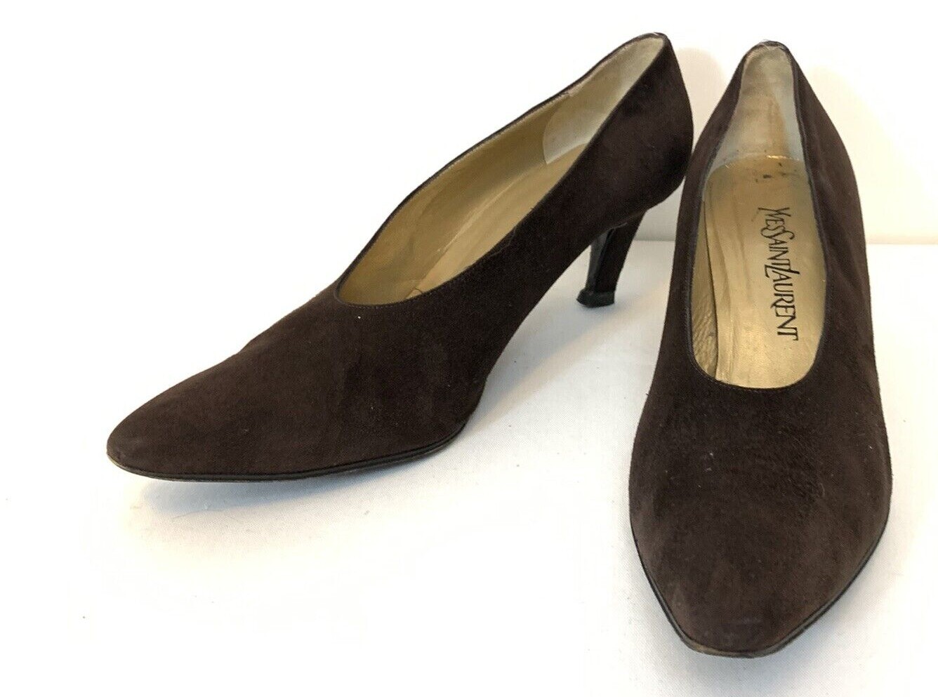 Decolte donna Yves Saint Laurent 8 5M scamosciate marroni pelle a punta