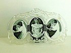 Clear Glass Photo Frame Raised Scrolls Motif  Holds Three 4 x 3"  Oval Photos 