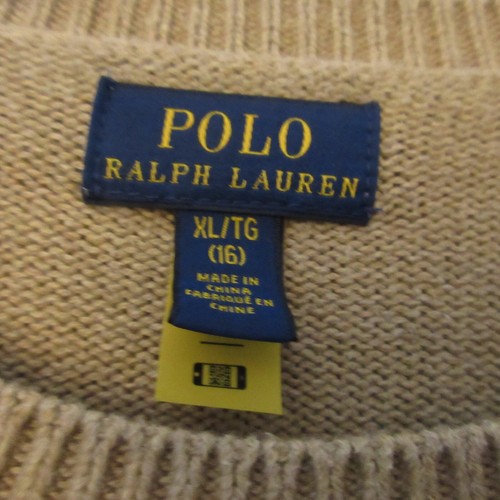 Polo Ralph Lauren Sweater Girl Youth XL 16 Beige Red Spell Out Preppy Academia - Picture 3 of 16