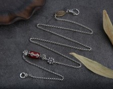 N27 Zopfkette tibetisch brauner Bernstein mit Vajra buddhistisch Silber 925