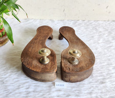 Antique Hand Carved Priest Wooden Footwear Sandal Brass Work Collectible WN299