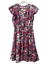 Collective Concepts Dress Floral Knee Length Chiffon Size S Flutter S/S Smocked