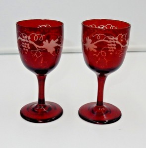 X2 Antique Bohemian Czech Ruby Red Cut Grape Leaf 4 7 8 Crystal Details About X2 Antique Bohemian Czech Ruby Red Cut Grape Leaf 4 7 8 Crystal Wine Gles